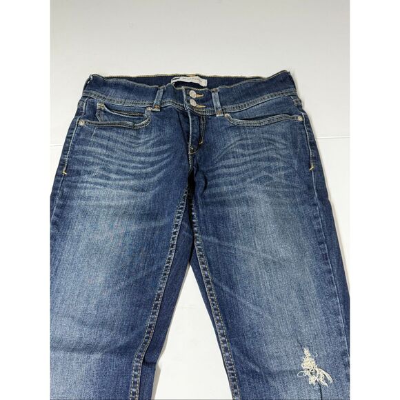 Levi’s TOO SUPERLOW BOOT 524 Women’s Dark Blue Flare Distressed Jeans Sz W28 L30 - Picture 7 of 13